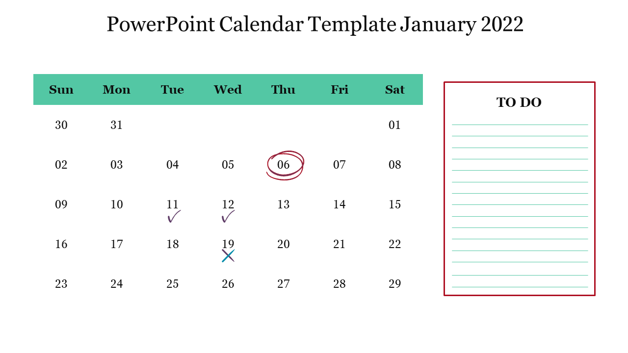 PowerPoint Calendar Template January 2022